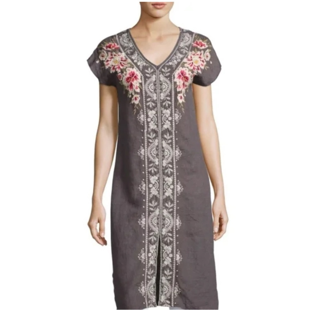 JOHNNY WAS Embroidered Linen Dress MSRP $395 SZ M preloved- excellent condition